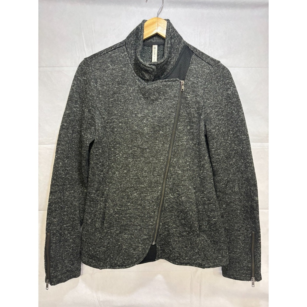 Fabletics Calypso Men's Moto Jacket Heather Gray Asymmetrical Zip Long Sleeve‎